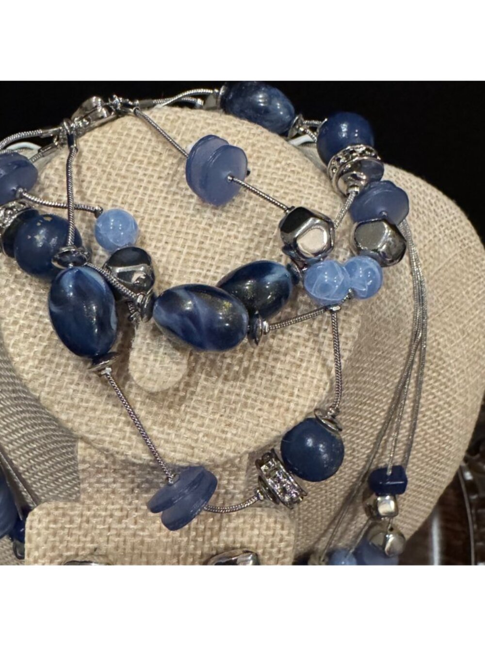 Chicos Blue Multi-Strand Necklace Bracelet & Earrings Set w Silver-Tone Accents - Picture 4 of 16